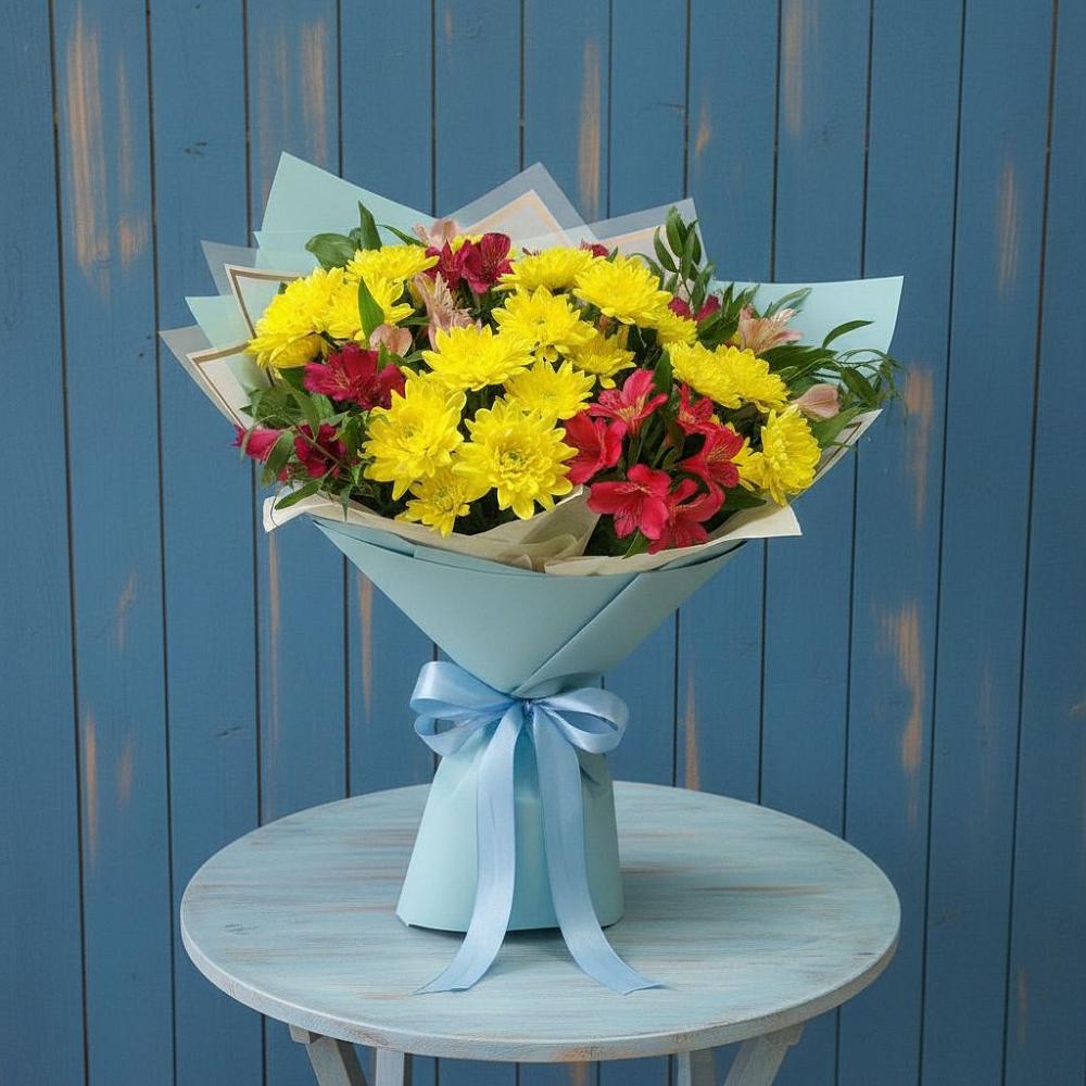 Букет цветов из: Альстромерии и Хризантемы в городе Шелехов