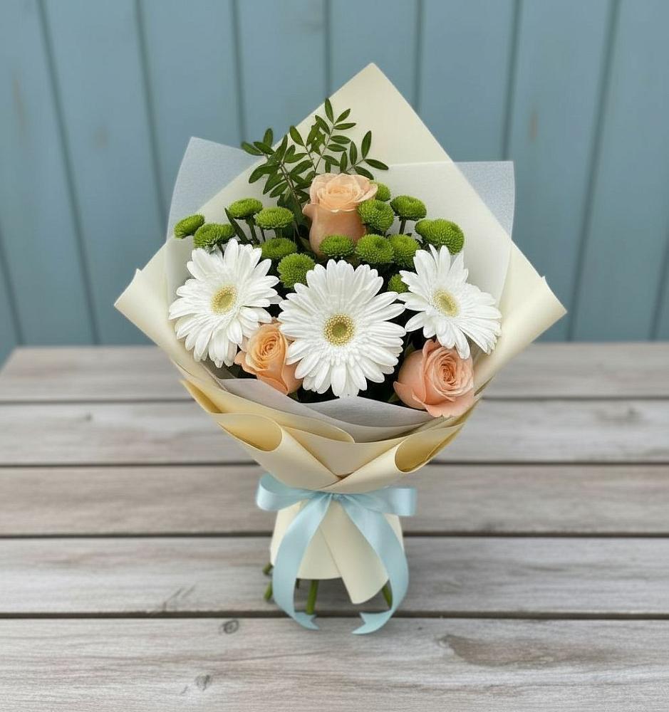 Букет цветов из: Герберы, Розы и Хризантемы в городе Шелехов