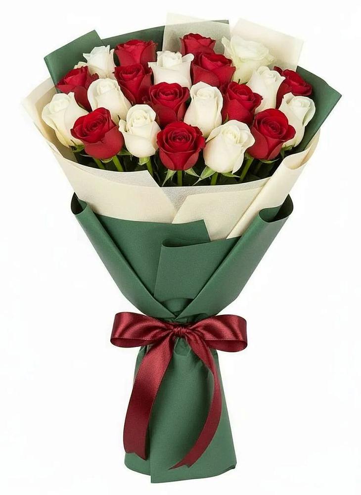 Букет Микс из красных и белых роз в городе Шелехов