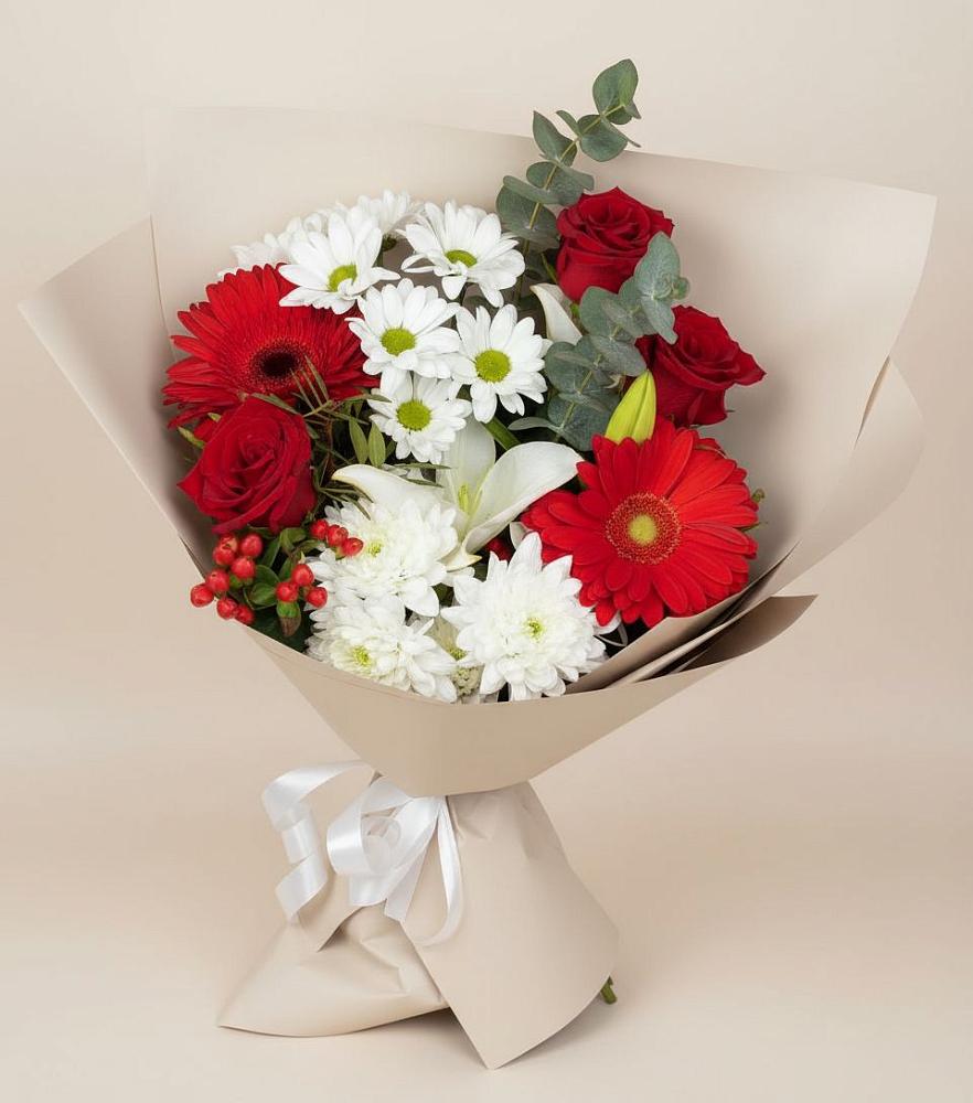 Букет цветов из: Розы, Хризантемы, Герберы и Лилии в городе Шелехов