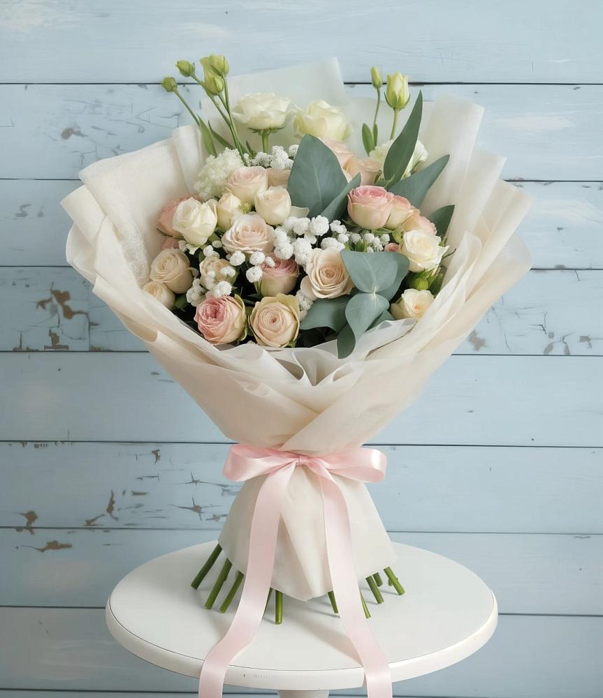 Букет цветов из: Розы и Лизиантусы в городе Шелехов