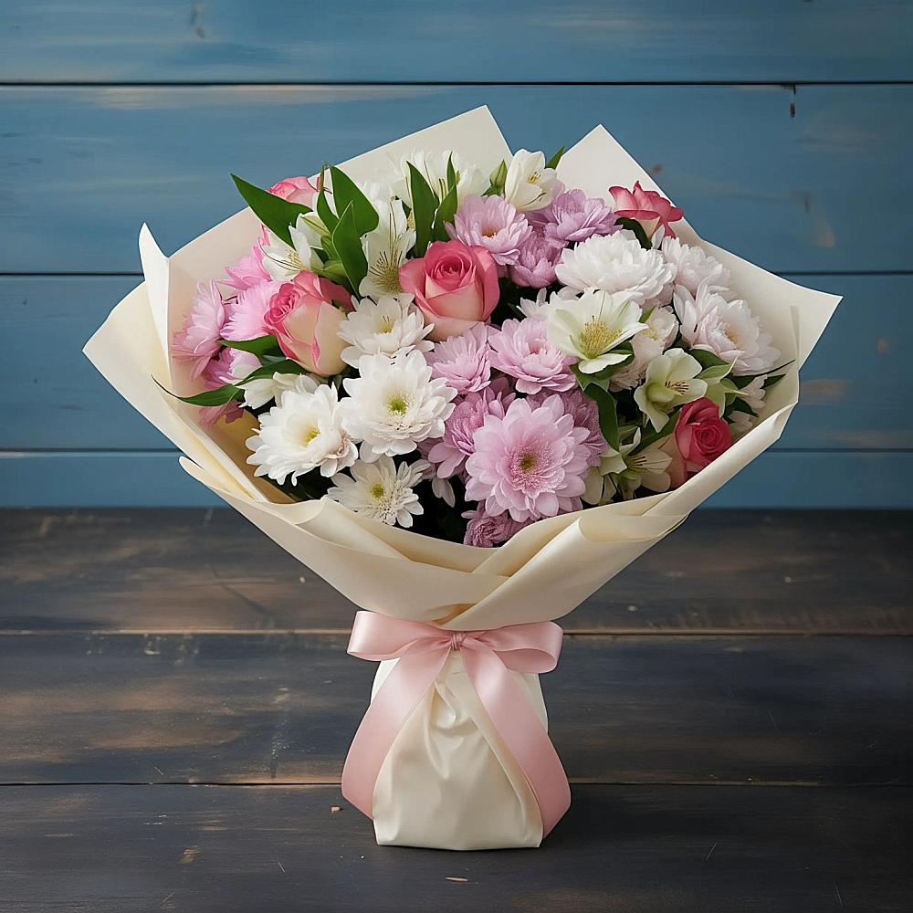 Букет цветов из: Хризантемы, Альстромерии и Розы в городе Шелехов